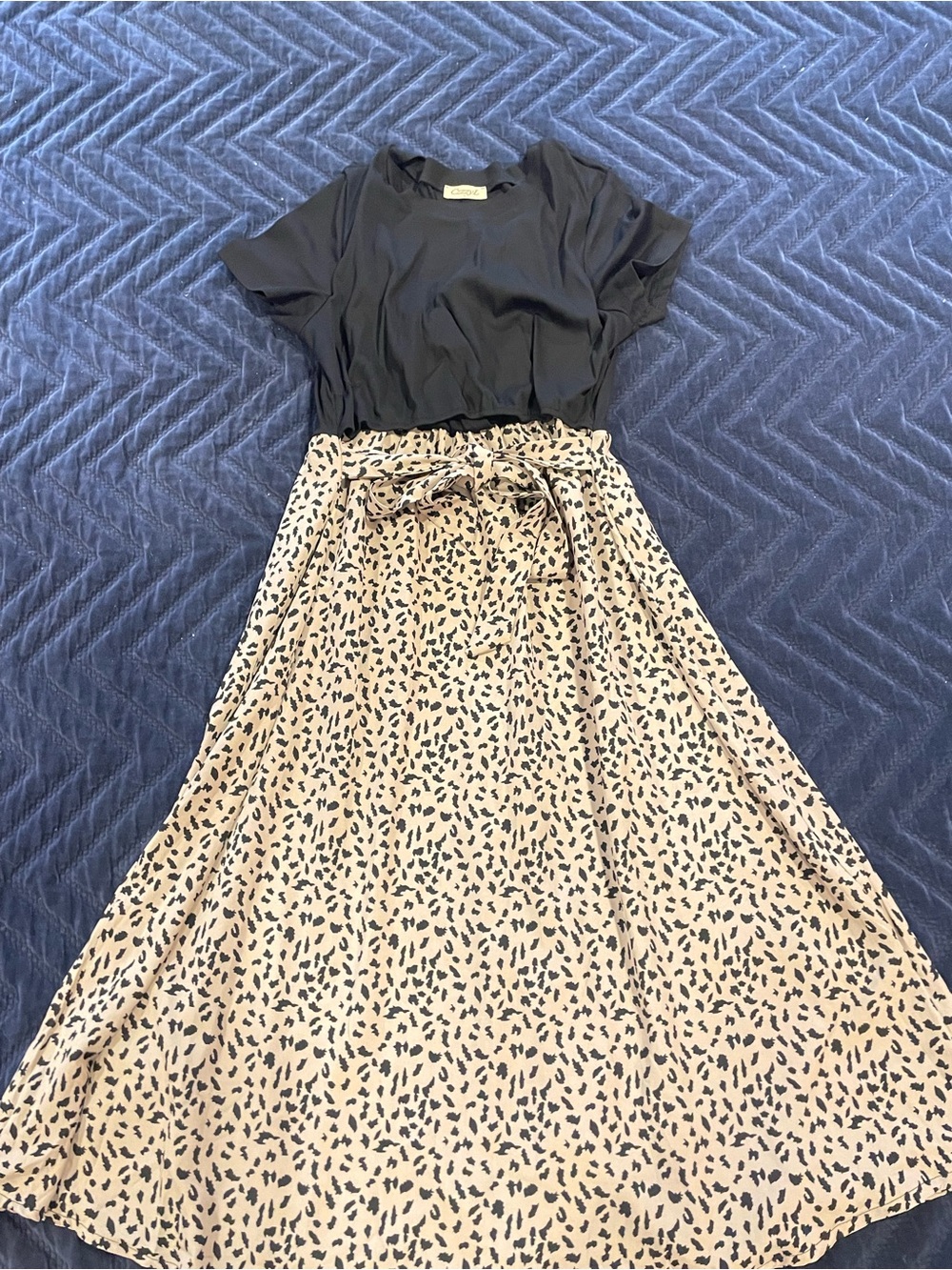 Black & Cream Nursing Midi Dress with Printed Skirt